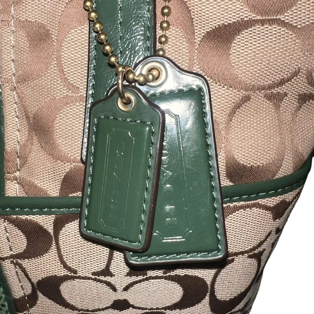 Vintage Coach Y2K Signature Canvas Tote Monogram Dark Green Leather Medium